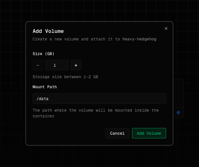 Volume creation dialog